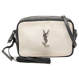 Saint Laurent Lou Camera Bag aus weißem Monogramm-Canvas