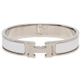 White Hermès Narrow Enamel Clic H Bracelet PM