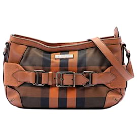 Burberry Mega Check Crossbody-Tasche mit Gürtel aus Canvas und Leder in Braun