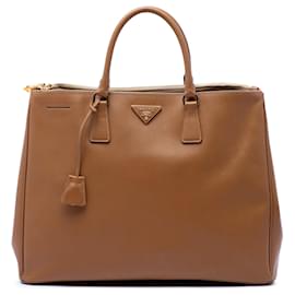 Borsa Tote Double Zip Prada Extra Large Saffiano Lux Galleria Marrone