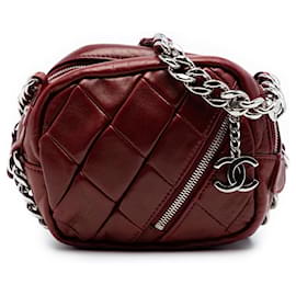 Rote Chanel CC gesteppte Lammleder Camera Bag