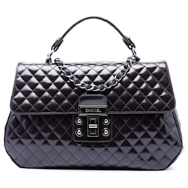 Borsa Kelly Flap Chanel in vitello lucido matelassé viola con chiusura Mademoiselle