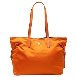 Orange Prada Saffiano Trimmed Tessuto Open Convertible Tote Satchel