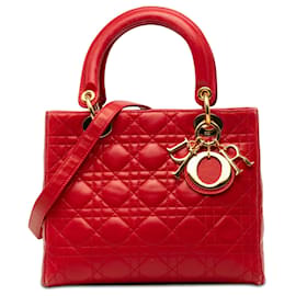 Borsa Lady Dior Medium in pelle d'agnello Cannage rossa Dior