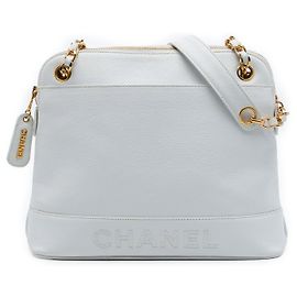 Borsa a tracolla Chanel Caviar Logo con catena grigia