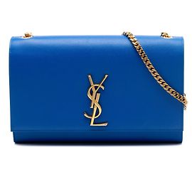 Borsa a tracolla Kate Monogram in pelle Grain de Poudre blu Saint Laurent Medium