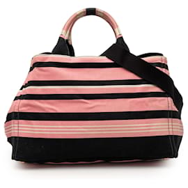 Borsa Satchel Prada Large Canvas Canapa Righe Striped Rosa