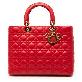 Borsa Lady Dior Large in pelle d'agnello Cannage rossa Dior