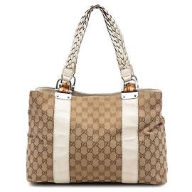 Tote Gucci Medium GG Canvas Bamboo Libeccio beige