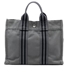 Hermès Canvas Fourre Tout PM Tote Bag Grau
