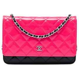 Pink Chanel CC Bicolor Quilted Patent Wallet on Chain Crossbody Bag