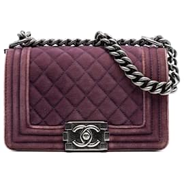 Borsa a tracolla Chanel Boy Flap Small in velluto matelassé viola