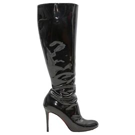 Christian Louboutin Botas de salto alto em couro envernizado preto Christian Dior Tamanho 39
