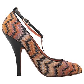 Décolleté Missoni Chevron T-Strap Arancione & Nero Taglia 40