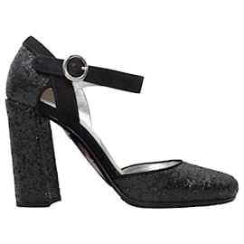 Décolleté con cinturino alla caviglia Prada glitter nere Taglia 37.5