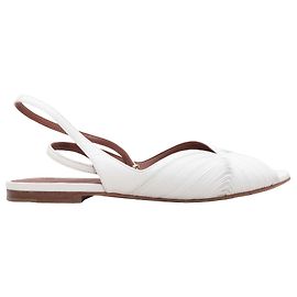 Loro Piana Peep-Toe Ankle Strap Flats Bianche Taglia 38
