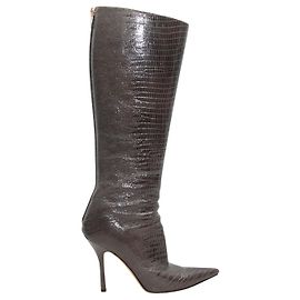 Stivaletti a punta in pelle verniciata goffrata marrone Jimmy Choo Taglia 39