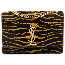Saint Laurent Kate Small Crossbody aus Ponyhaar mit Tiger-Print in Braun und Monogramm