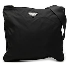 Bolso bandolera Prada de Tessuto con ribetes de Saffiano, negro, cierre de cremallera