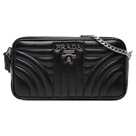 Borsa a tracolla Prada Mini Soft Calf Impunture Diagramme con doppia zip nera