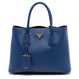 Borsa doppia Prada Medium Saffiano Cuir blu