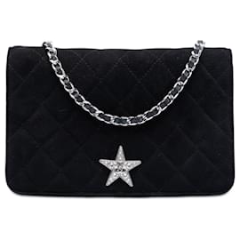 Borsa a tracolla Chanel Cocostellar Wallet on Chain in camoscio matelassé nero