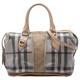 Bolsa Satchel Gilmoure Burberry em lona revestida Smoke Check cinza