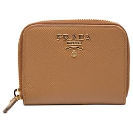 Portamonete con zip Prada Saffiano Brown