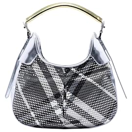 Borsa Brooklyn Hobo Burberry in nylon Beat Check e vernice metallizzata argento