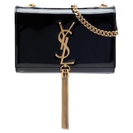 Borsa a tracolla Saint Laurent Small Patent Classic Monogram Kate Tassel nera