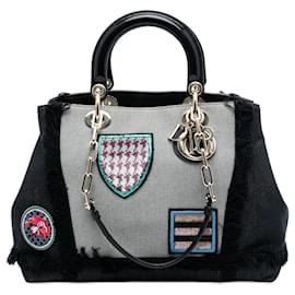 Borsa Satchel D Light in denim nero con patch Dior