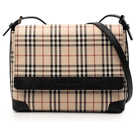 Borsa a tracolla con patta Burberry House Check Canvas Beige