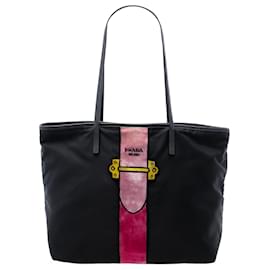 Tote Black Prada Tessuto Velluto Ricamo Trompe L oeil