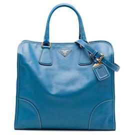 Borsa Shopping Tote Satchel Prada Saffiano Lux Blu