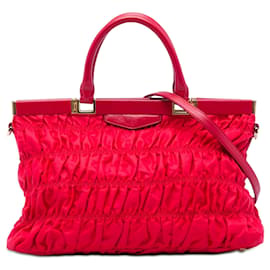 Prada Tessuto Gaufre Frame Satchel in Rot