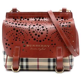 Borsa a tracolla Burberry Baby Haymarket Check in tela rivestita rossa e pelle traforata Bridle