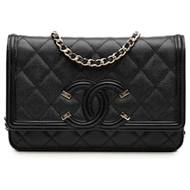 Borsa a tracolla Chanel Caviar CC Filigree con portafoglio e catena nera