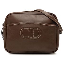 Borsa a tracolla Dior in pelle marrone con cuciture e logo CD