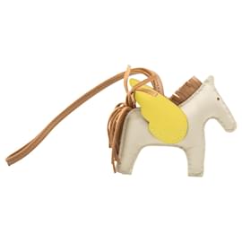 White Hermès Milo Lambskin and Swift Grigri Rodeo Pegase Bag Charm PM Key Chain