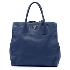 Borsa Tote Satchel aperta convertibile Prada Vitello Daino blu