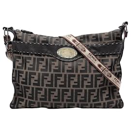 Borsa a tracolla Fendi Zucca Canvas Selleria marrone