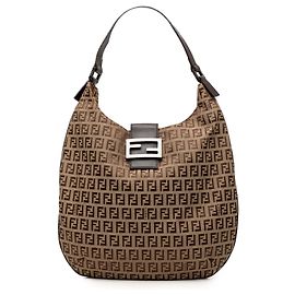 Borsa a Tracolla Fendi Zucchino Canvas Marrone
