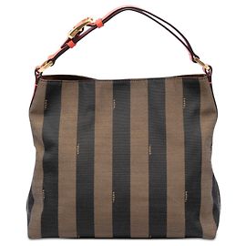 Borsa a tracolla Fendi Pequin in tela marrone