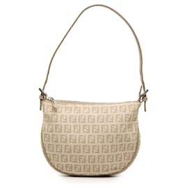 Borsa a tracolla hobo Fendi Zucchino Canvas beige