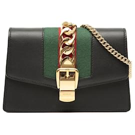 Borsa a tracolla Gucci Super Mini in pelle di vitello Web Sylvie nera con catena