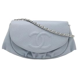 Borsa a tracolla Chanel CC Caviar Half Moon Wallet on Chain Blu