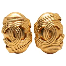 Orecchini a clip ovali placcati oro Chanel CC Gold