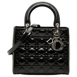 Borsa Lady Dior Satchel Medium in pelle verniciata Cannage Nera