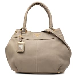 Borsa Tote Satchel aperta convertibile Prada Vitello Daino marrone