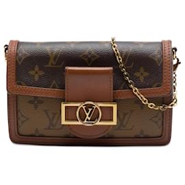 Borsa a tracolla Louis Vuitton Monogram Reverse Dauphine Wallet on Chain Marrone